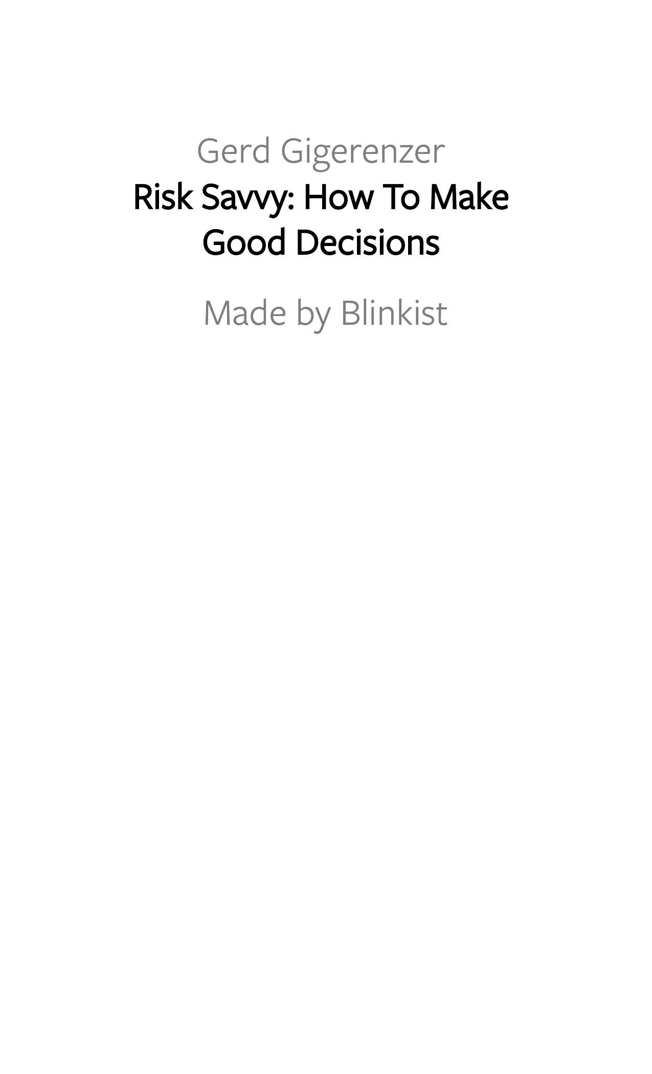 Risk Savvy by Blinkist