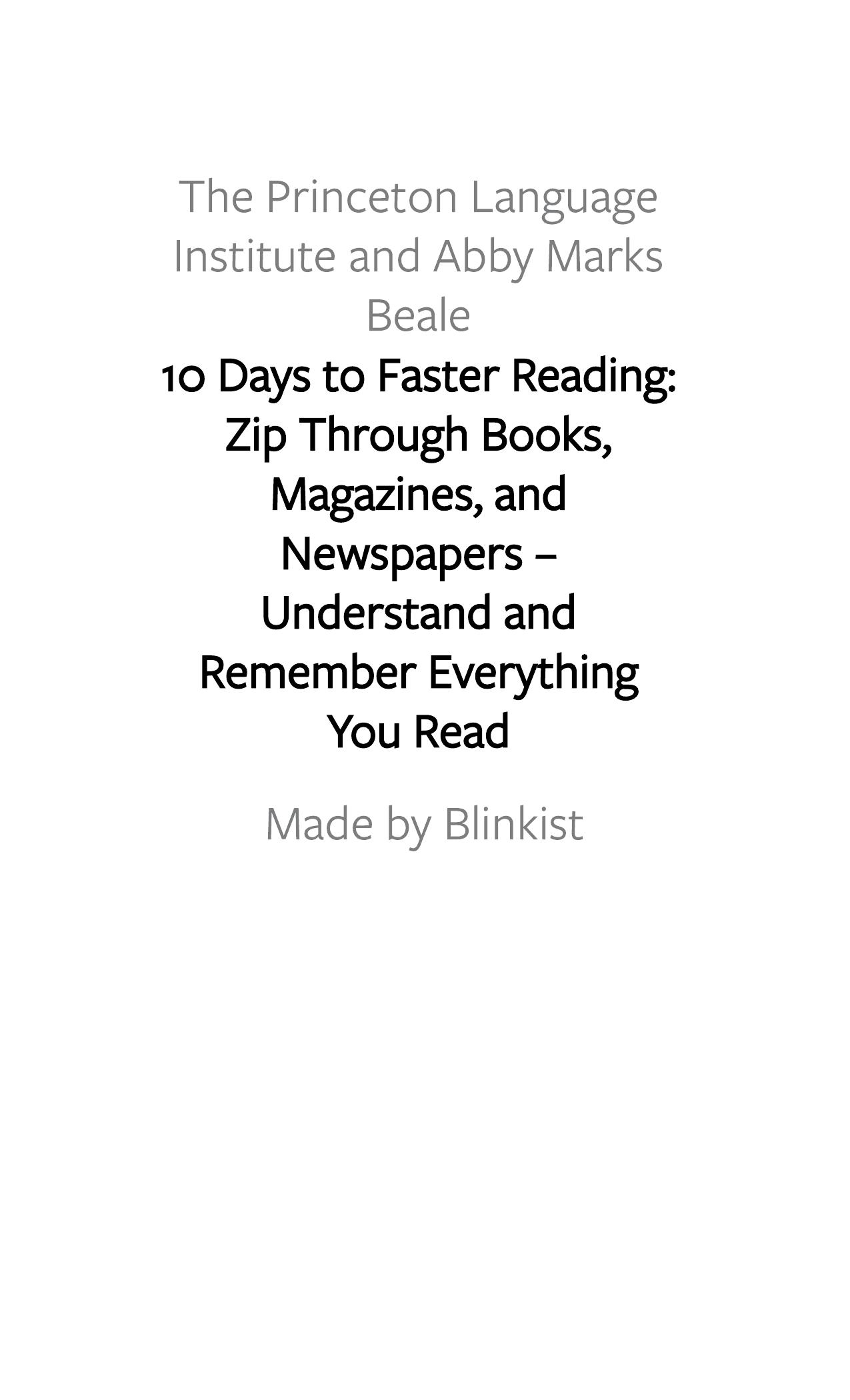 10 Days to Faster Reading by Blinkist
