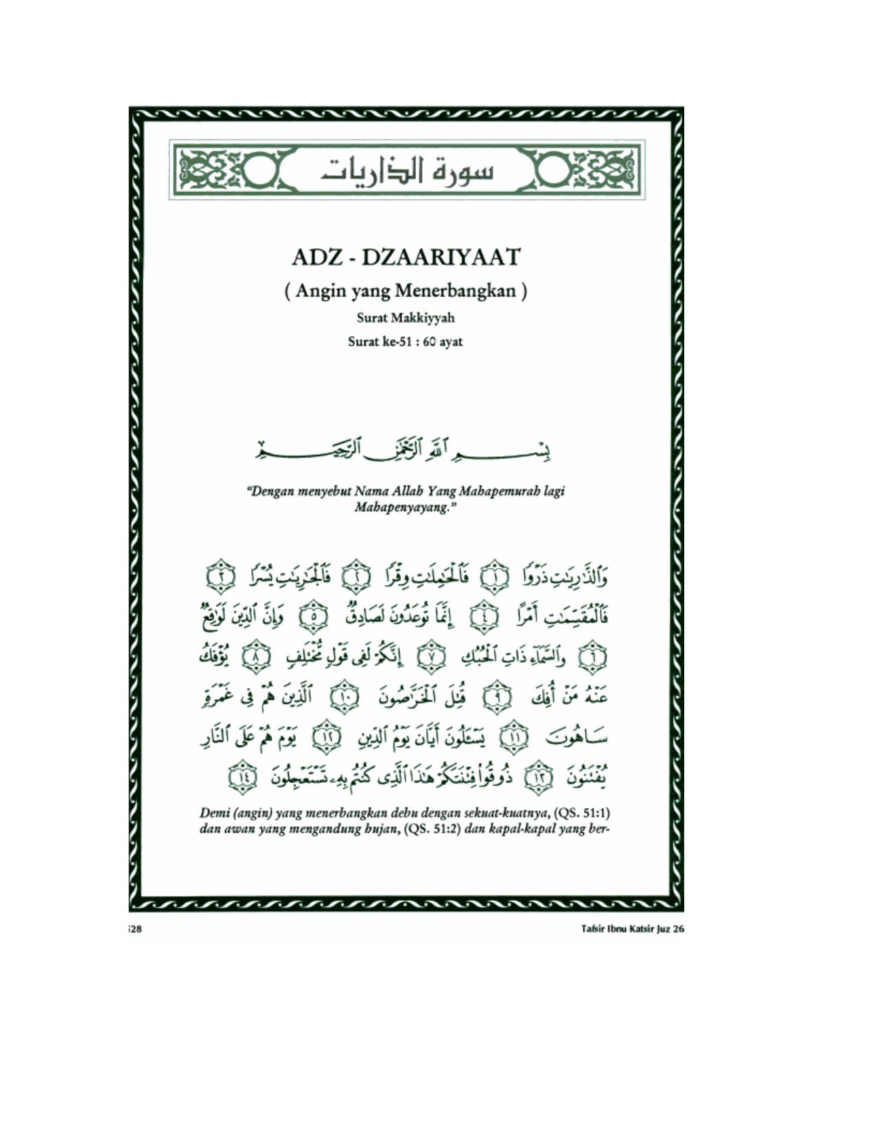 Tafsir Ibnu Katsir Surat Adz Dzariyat