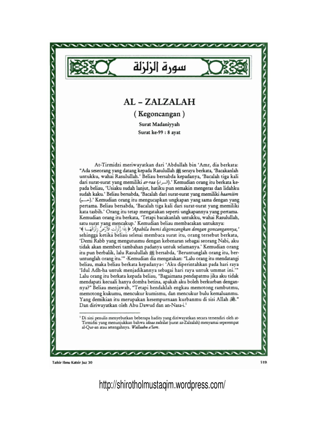 Tafsir Ibnu Katsir Surat Al Zalzalah
