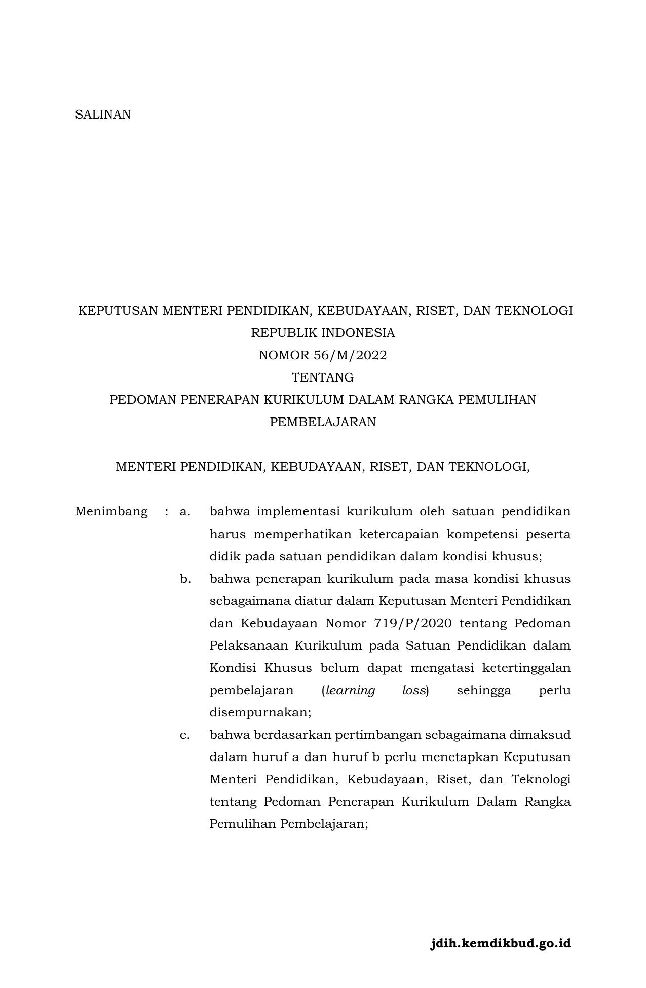 salinan 20220215 093900 Salinan Kepmendikbudristek No.56 ttg Pedoman Penerapan Kurikulum