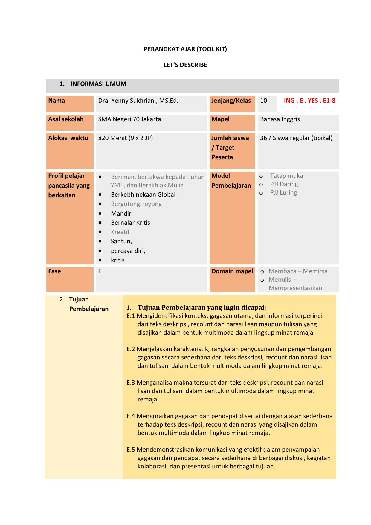 Modul Ajar Bahasa Inggris - Mengenal Tempat Wisata