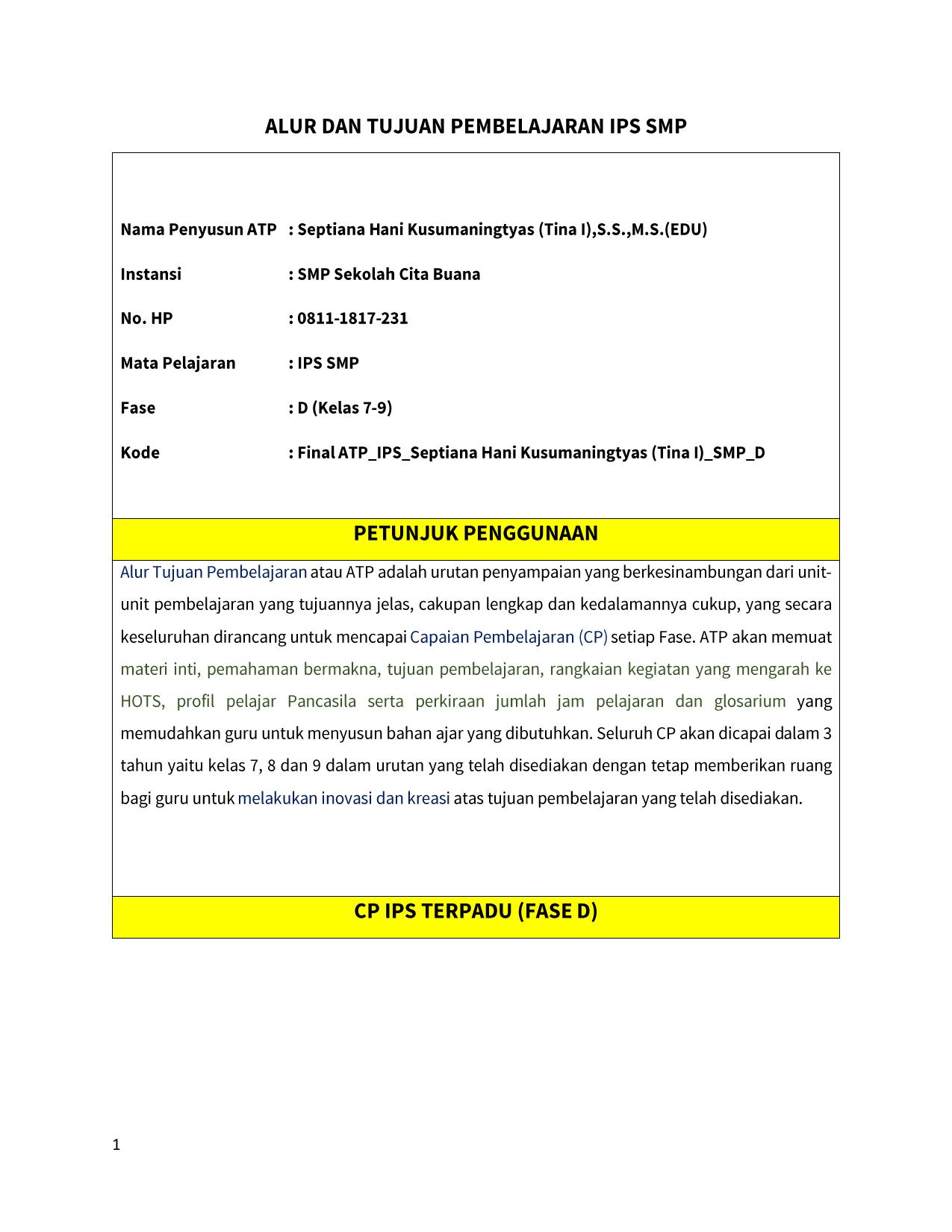 FINAL ATP IPS SEPTIANA HANI KUSUMANINGTYAS (TINA I) SMP D