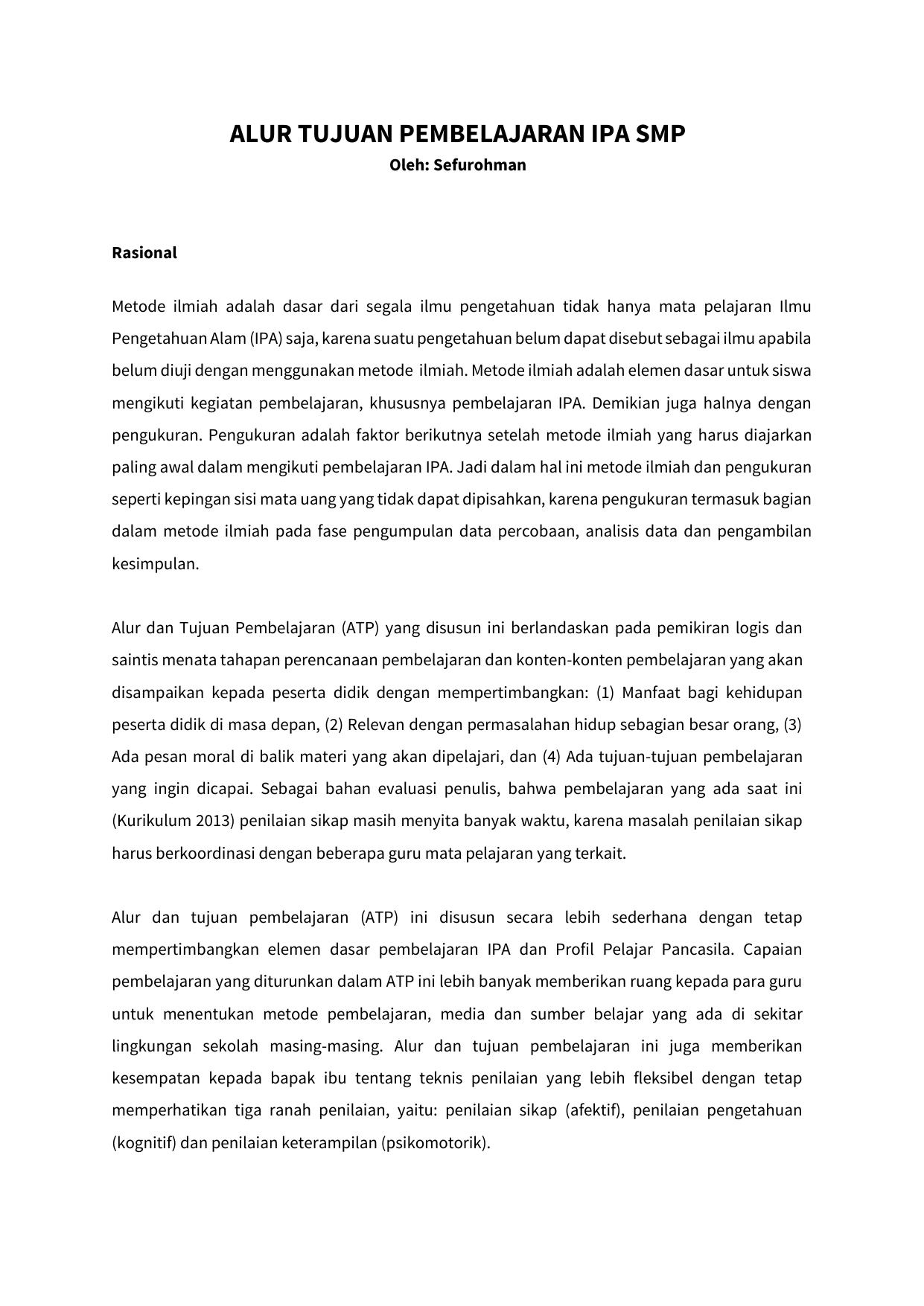 REVISI SAEFURROHMAN ALUR TUJUAN PEMBELAJARAN IPA SMP 21 JUNI 2021 revisi
