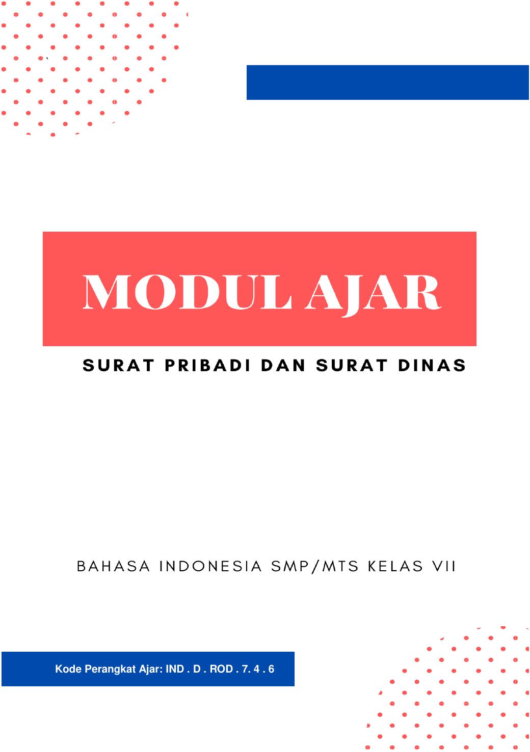 Modul Ajar Bahasa Indonesia - Surat Pribadi dan Surat Dinas