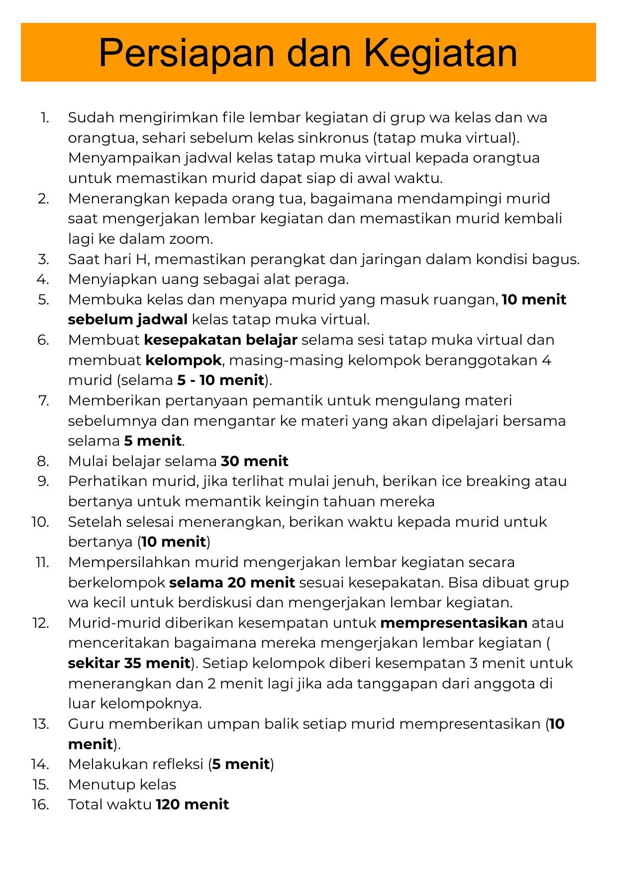 1. Persiapan dan Kegiatan Bangun Ruang
