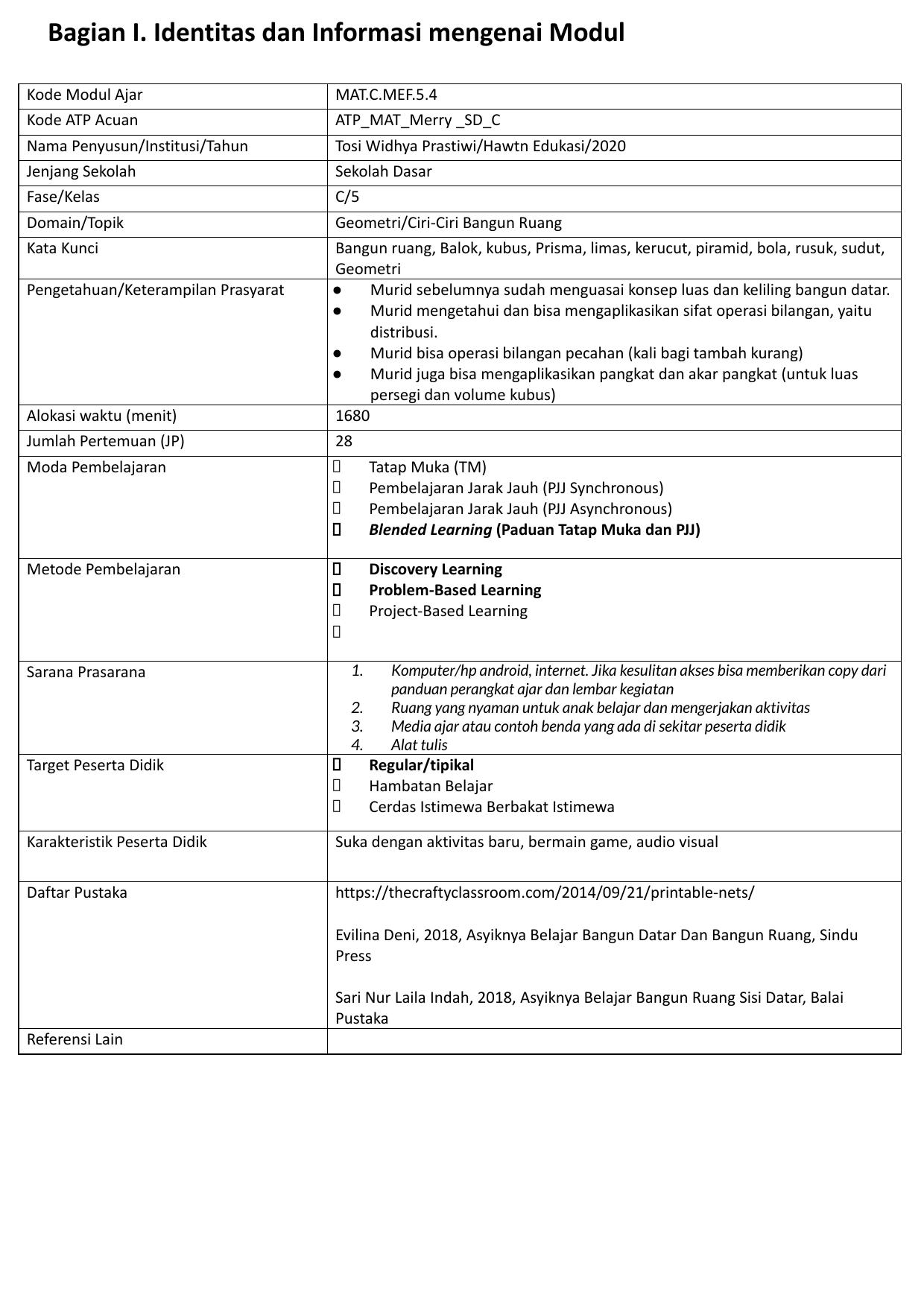 Modul Ajar Matematika - Bangun Ruang