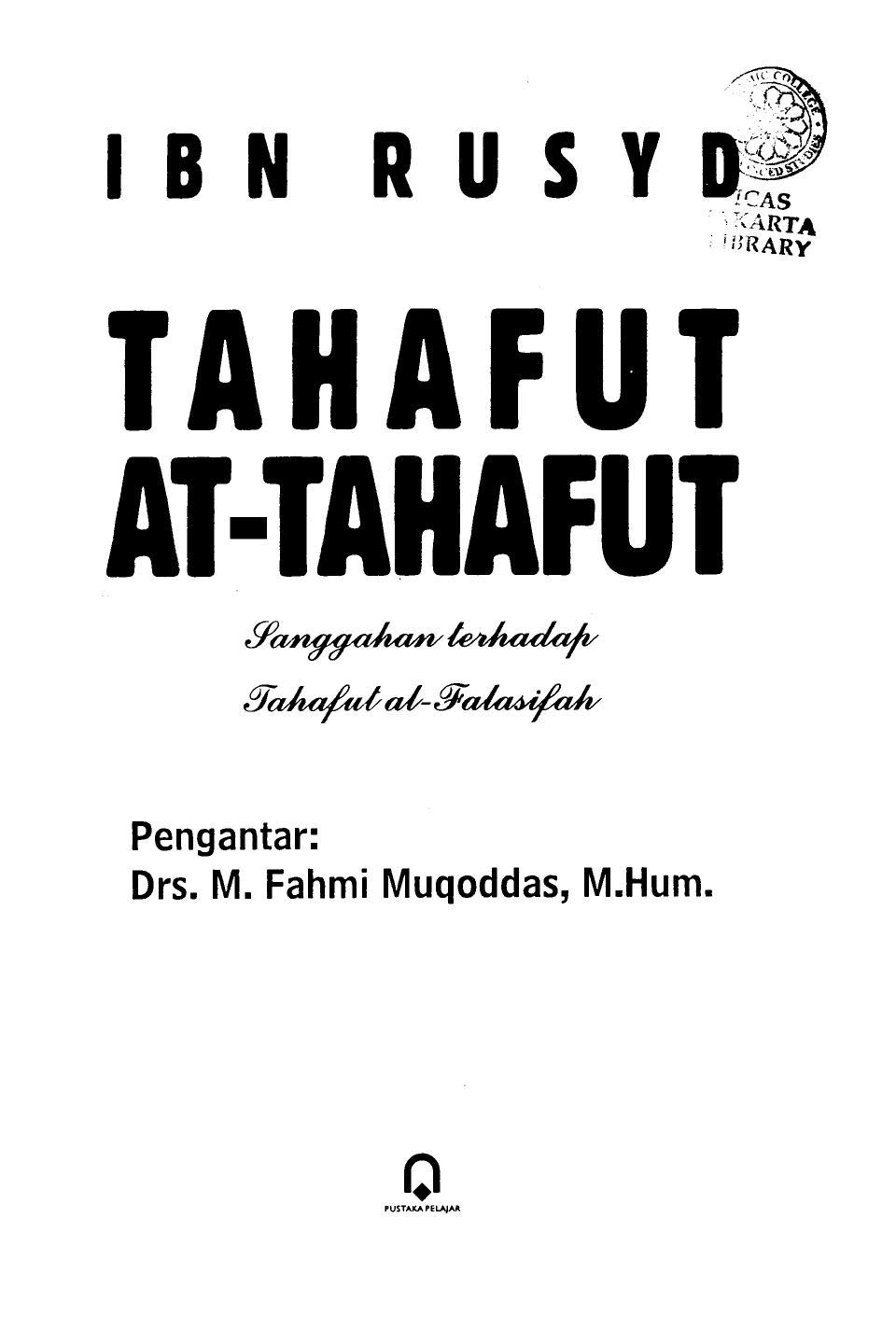 Salinan Ibnu Rusyd TAHAFUT AT TAHAFUT