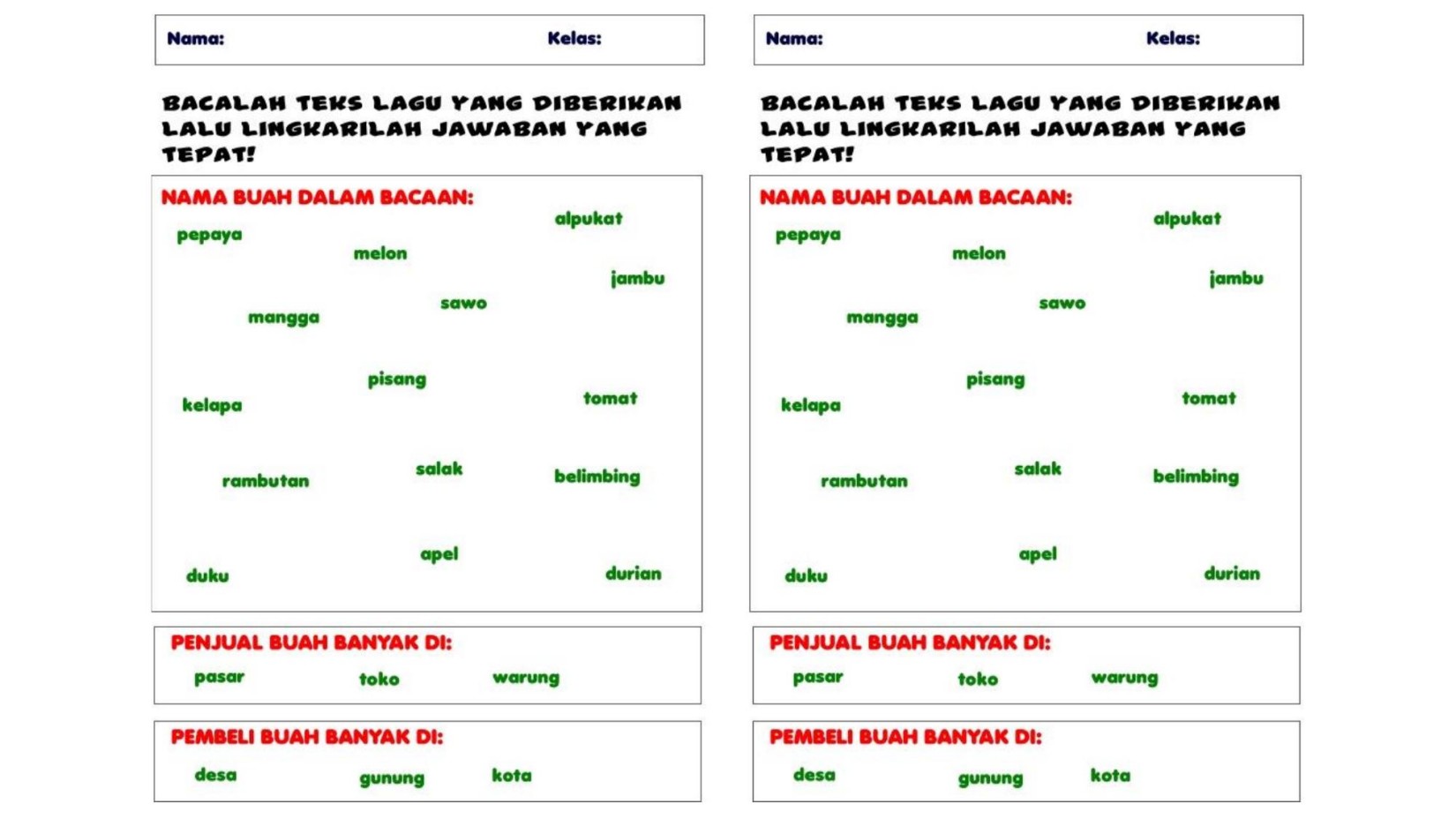 1. Lembar Kerja Siswa Membaca Bersama