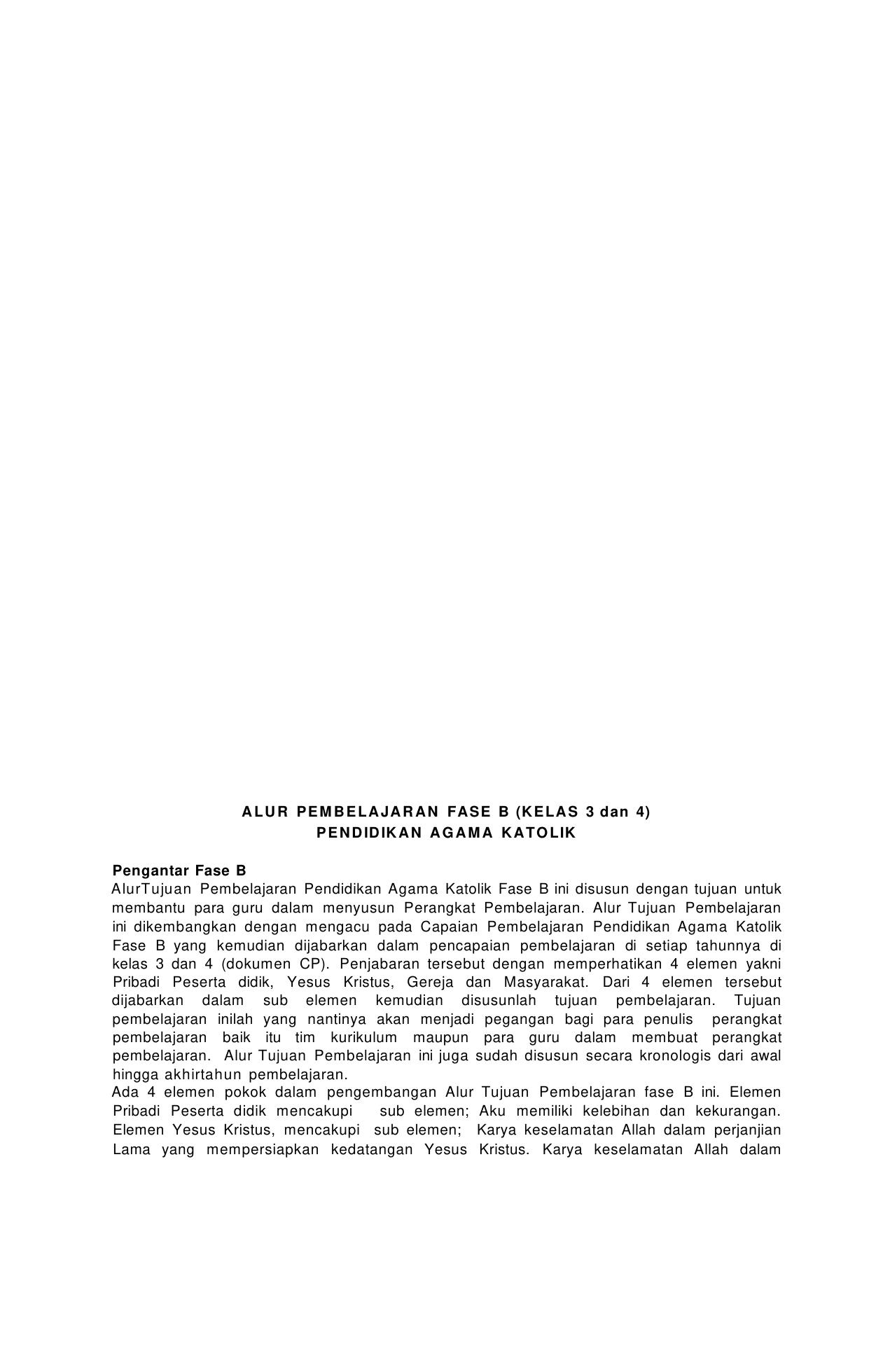Ditjen Bimas Katolik Dokumen Alur Tujuan Pembelajaran Pendidikan Agama Katolik dan Budi Pekerti Fase B