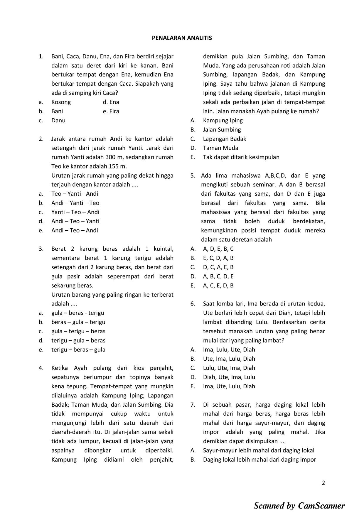 1. KECERDASAN - PENALARAN ANALITIS 2019 BINTARA