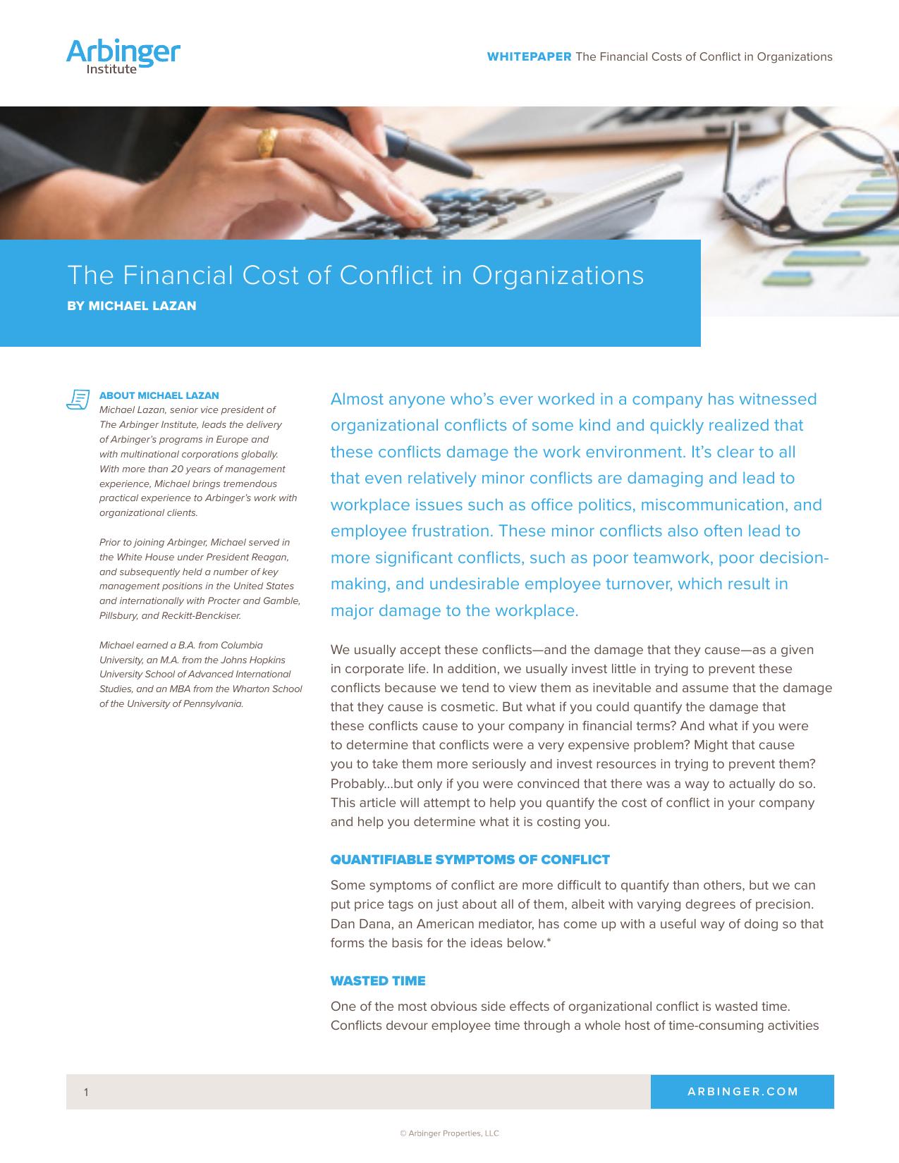 The Financial Cost of Conflict in Organizations