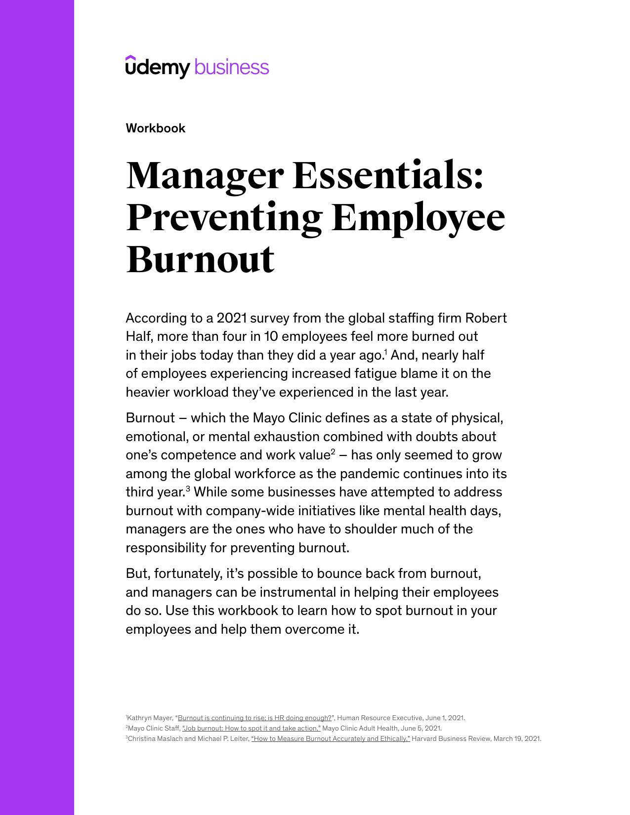 Udemy Business Manager Essentials Preventing Employee Burnout