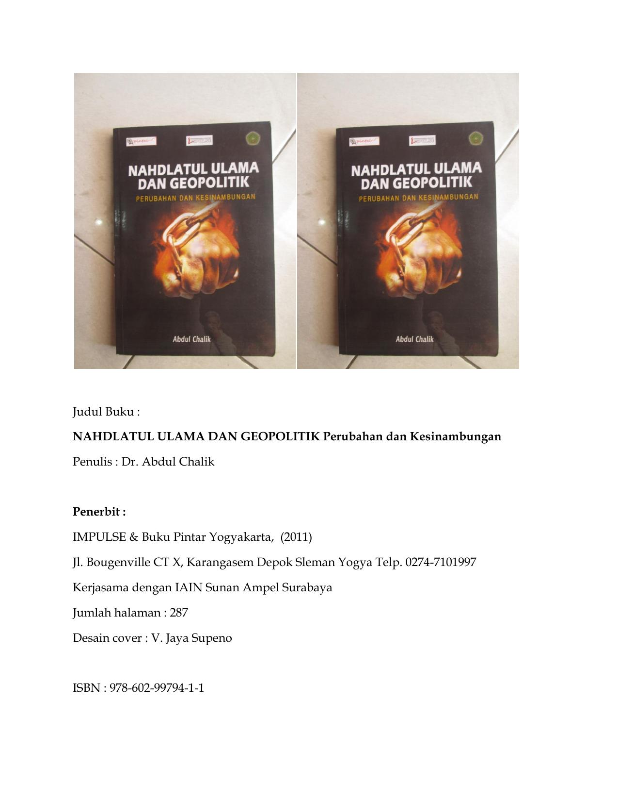 Salinan Nahdlatul Ulama dan Geopolitik Perubahan dan Kesinambungan by Dr. Abdul Chalik