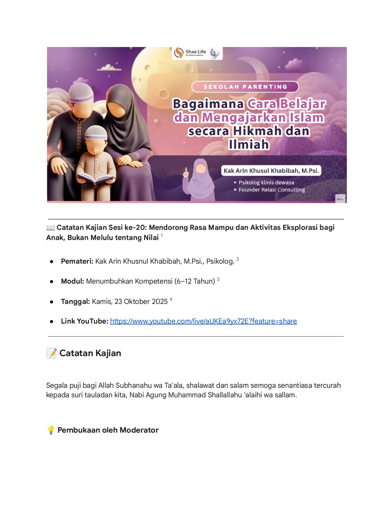 20. Mendorong Rasa Mampu dan Aktivitas Eksplorasi bagi Anak, Bukan Melulu tentang Nilai - Kak Arin Khusnul Khabibah, M.Psi., Psikolog.
