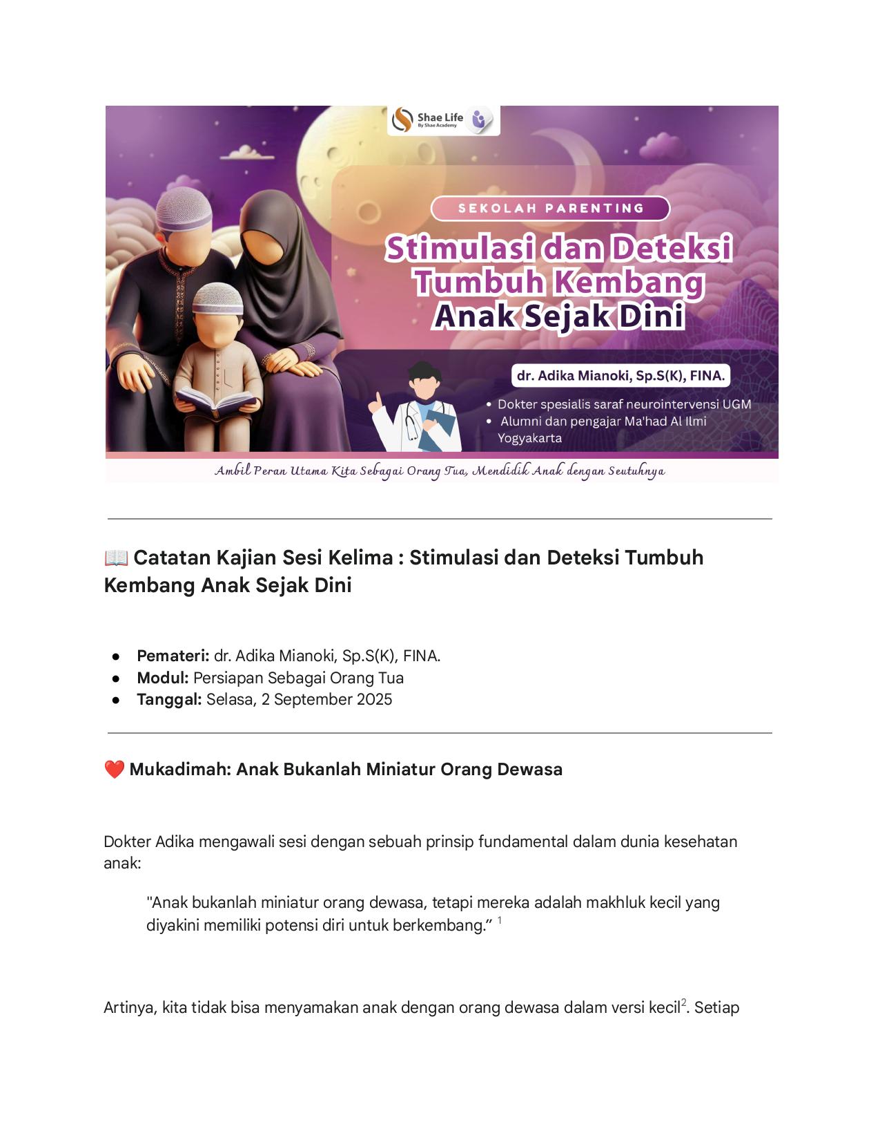 5. Stimulasi dan Deteksi Tumbuh Kembang Anak Sejak Dini