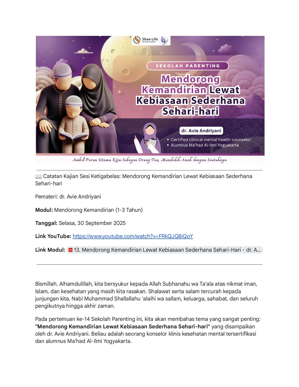 13. Mendorong Kemandirian Lewat Kebiasaan Sederhana Sehari-Hari