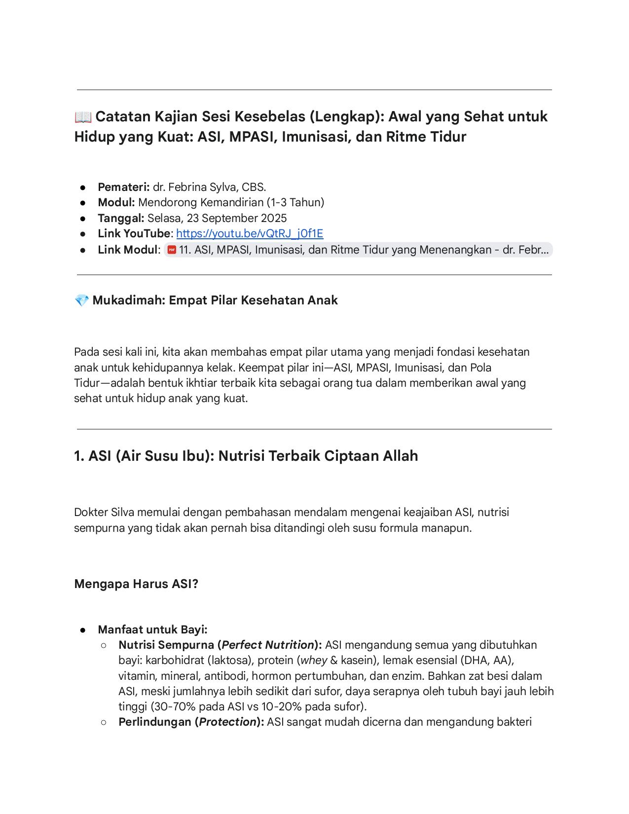 11. ASI, MPASI, Imunisasi, dan Ritme Tidur yang Menenangkan - dr. Febrina Sylva, CBS