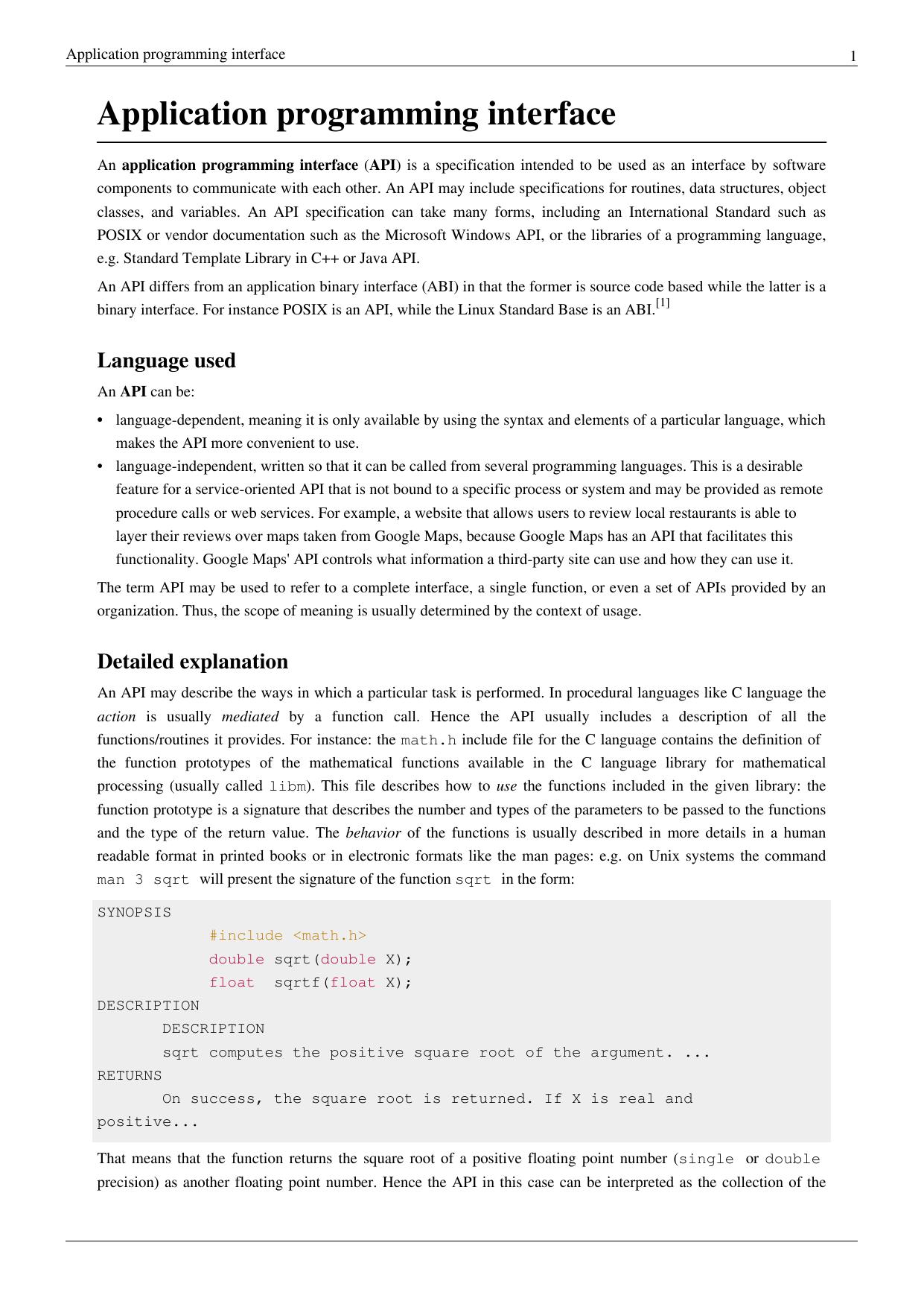 Application programming interface (API)