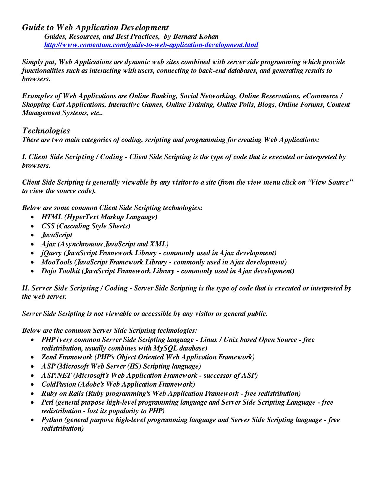 Guide to Web Application Development