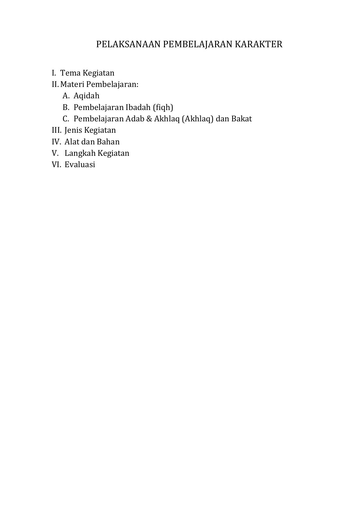 b. Lembar PELAKSANAAN PEMBELAJARAN KARAKTER