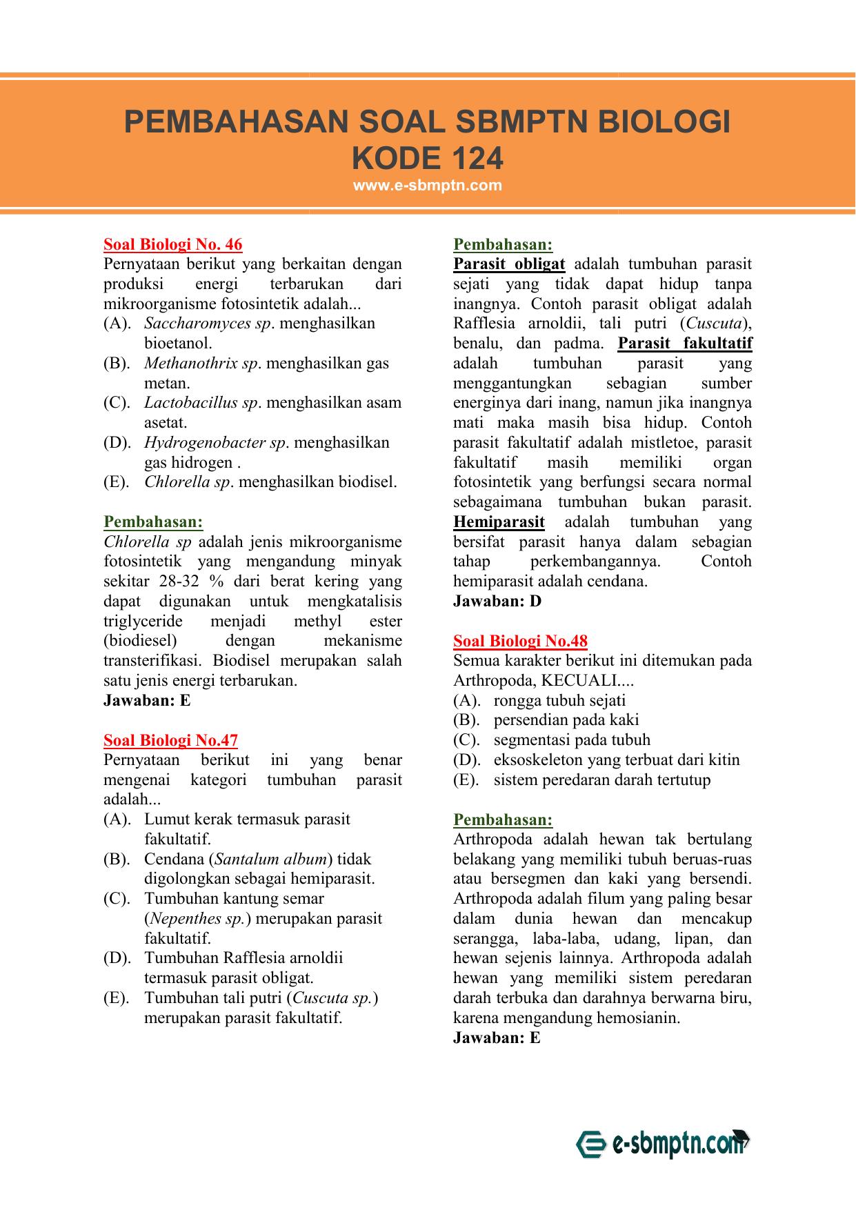 SOAL SBMPTN BIOLOGI DAN PEMBAHASAN LENGKAP