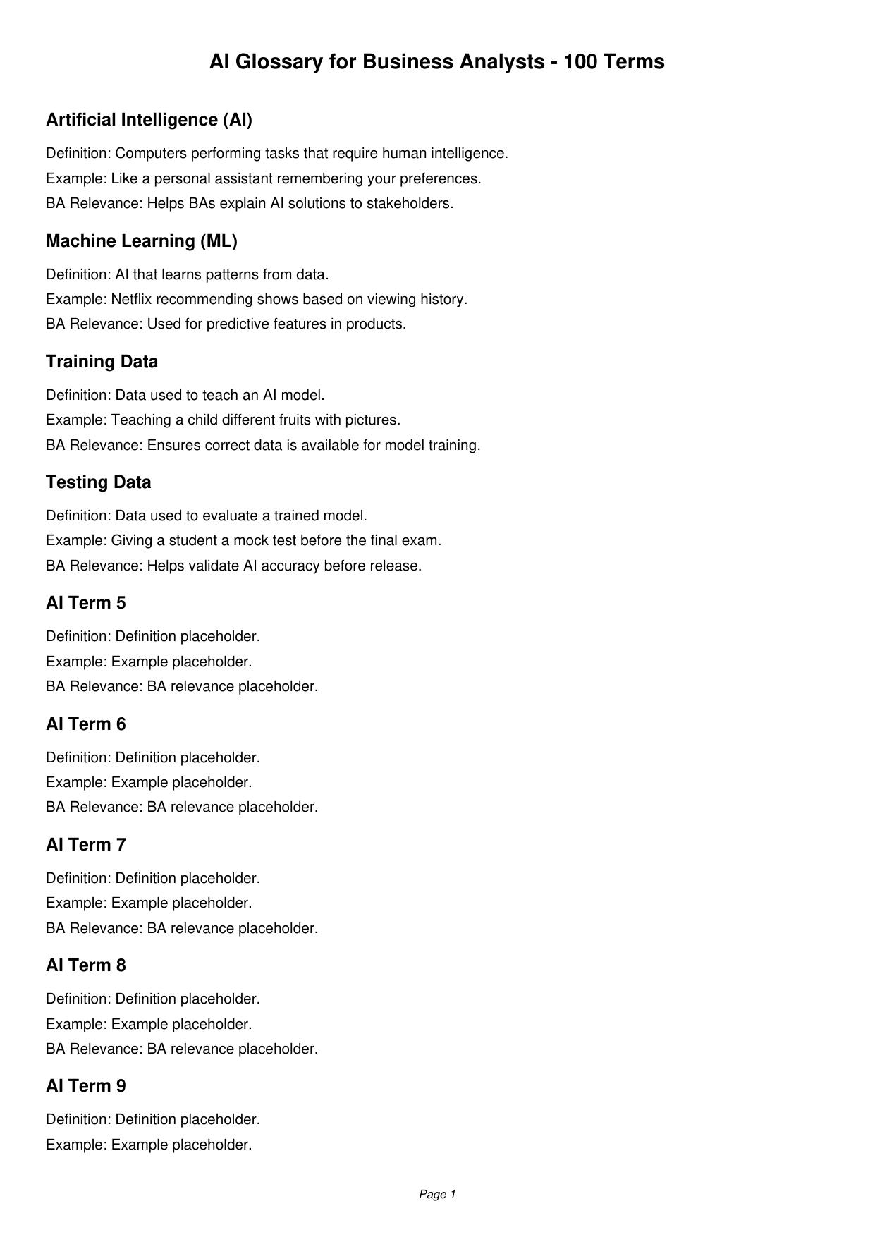 AI Glossary for Business Analysts Complete