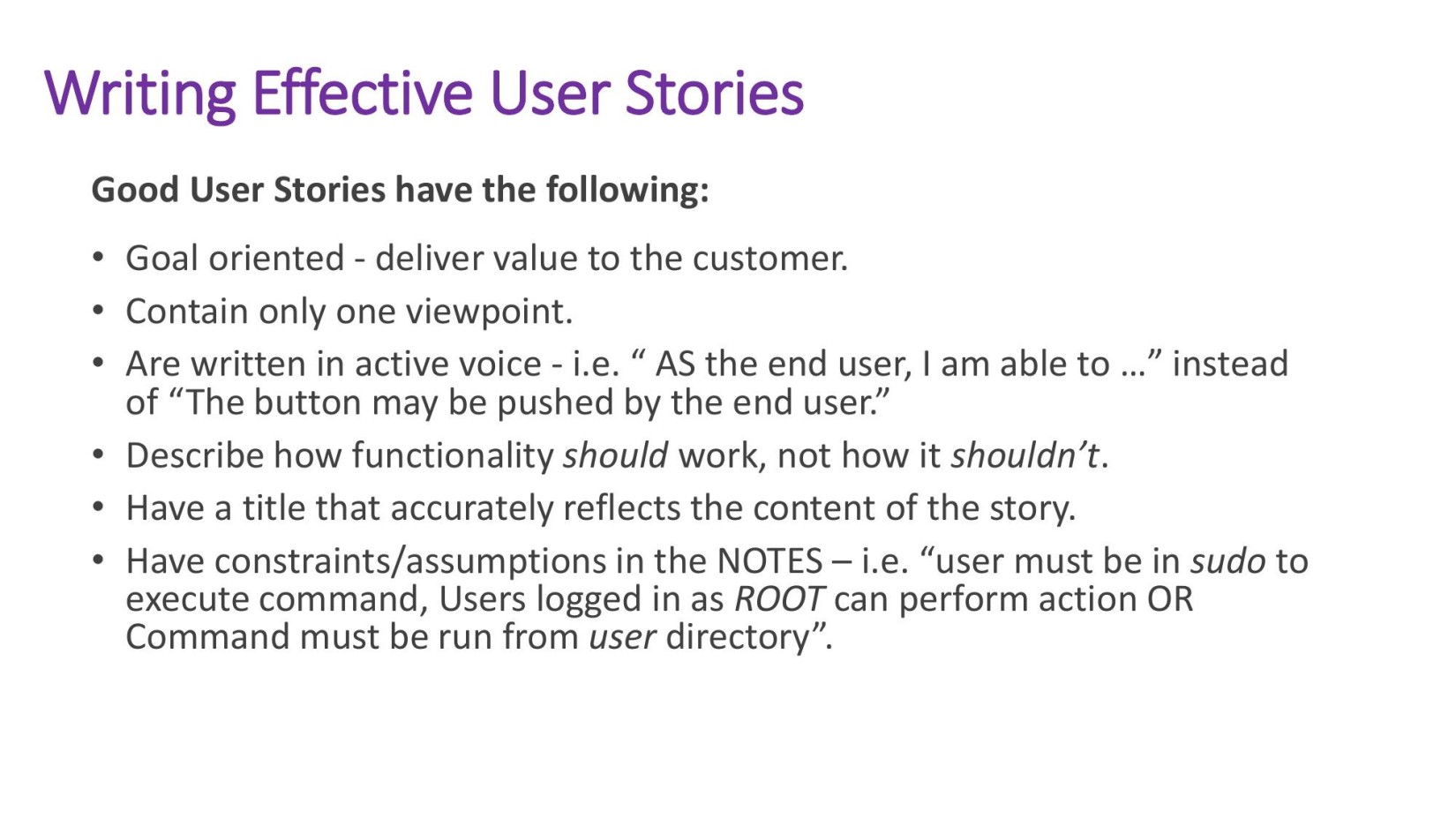 Guidelines for Writing Effective User Stories - Basics