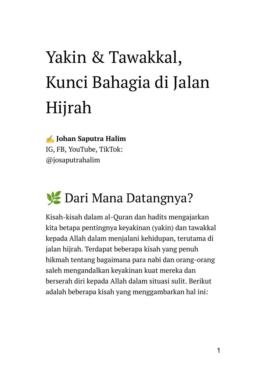 Yakin & Tawakkal Kunci Bahagia di Jalan Hijrah